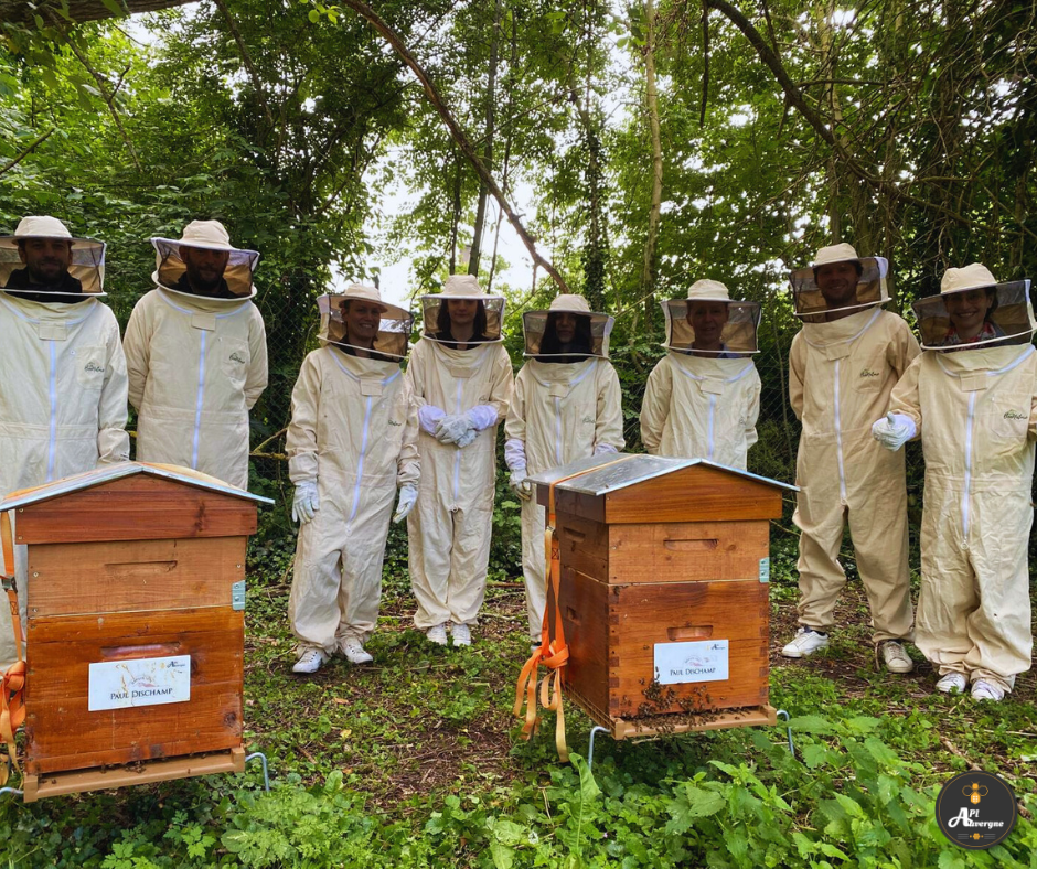 ApiAuvergne en visite chez Paul Dischamps pour un atelier découverte des leurs ruches d'entreprise